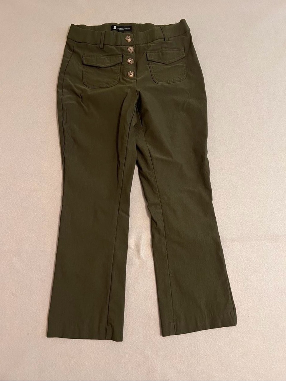 Jules & Leopold Olive Button-Front Flare Jeans